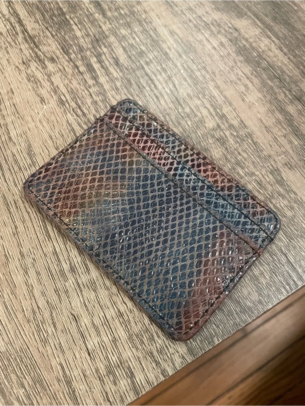 Aimee Kestenberg Brown and Black Snake-Embossed Leather Card Holder